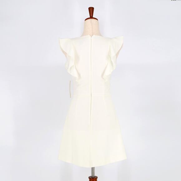 French Connection Women White Whisper Cocktail Ruffled V-Neck Mini Dress Size 2 - Picture 6 of 7